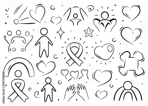Community trust hand social heart doodle line art symbol representing connection and care in a simple graphic style