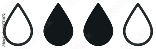 Raindrop icon set vector: minimalist water droplet symbols for design and creative projects
