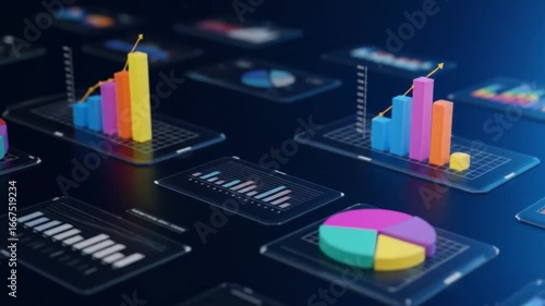 Interactive user interface with holographic charts and graphs for data analysis and business intelligence reporting