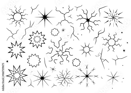 Collection of shattered broken crack and fissure silhouettes for graphic design projects