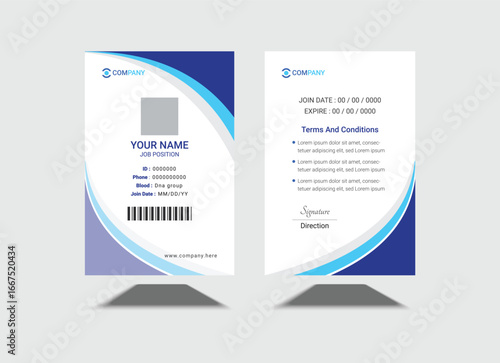 Corporate Office ID Card Template, Car Driver, Driving License, Line Icon and Flat Design.