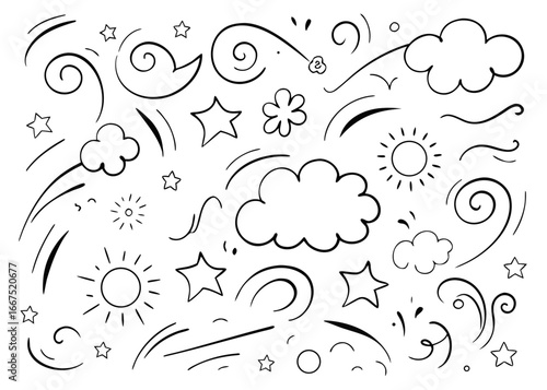 Charming hand drawn crayon and pencil cloud elements collection for artistic designs