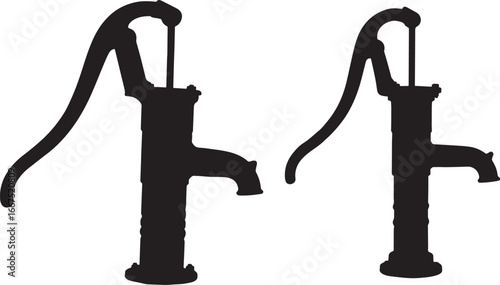 Two vintage hand water pumps in silhouette