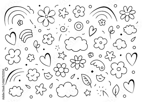 Charming child friendly design featuring a heart rainbow flower and playful lines for creative projects