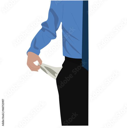 vektor Businessman has no money. Empty pockets. 