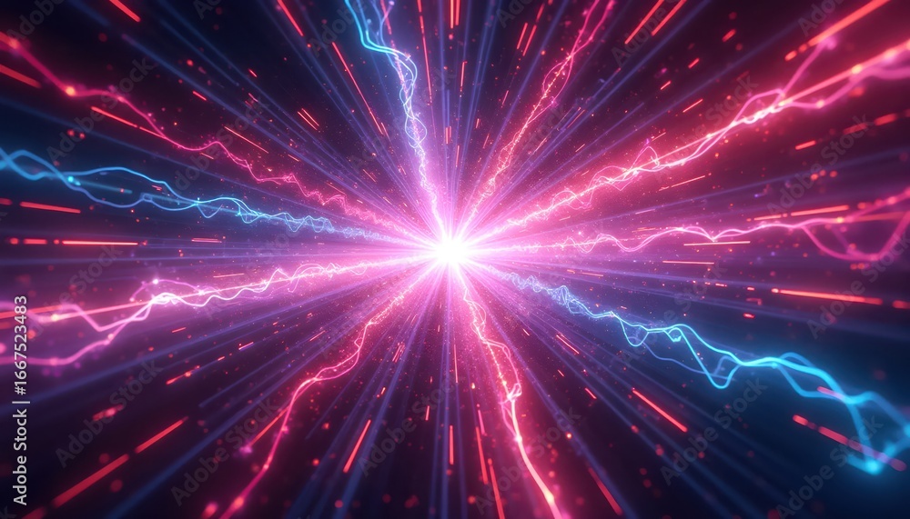 Naklejka premium Surreal Infinite Energy Explosion Overflowing With Glowing Vibrant Light