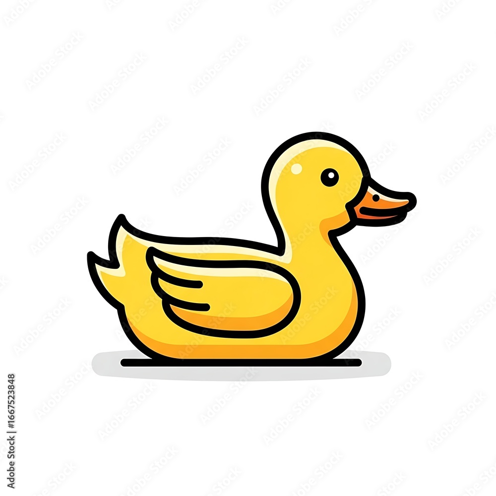 Obraz premium Lake day, Cute yellow rubber duck cartoon character illustration. Adorable bath toy icon floating, isolated on a white background for design