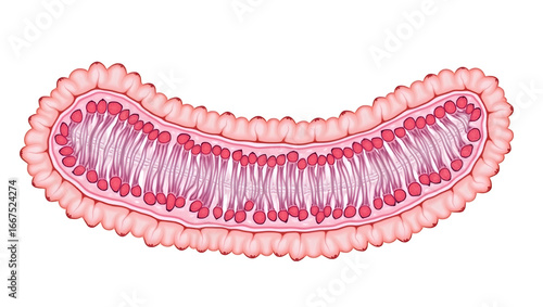 Wallpaper Mural Anatomy & Physiology A microstructure view of the intestinal villi, isolated on white, showing absorptive cells, goblet cells, and capillaries for physiology (4) Torontodigital.ca