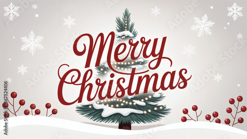 Charming Merry Christmas greeting with decorated tree, perfect for holiday cards and festive social media posts this season