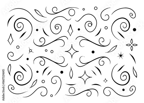 Elegant decorative swirl and spiral silhouette collection for creative design projects and artistic applications