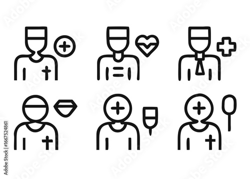 Comprehensive collection of professional medical doctor symbols representing healthcare precision and diagnostic accuracy in a clean graphic format