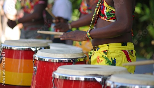 Colorful drummers playing
