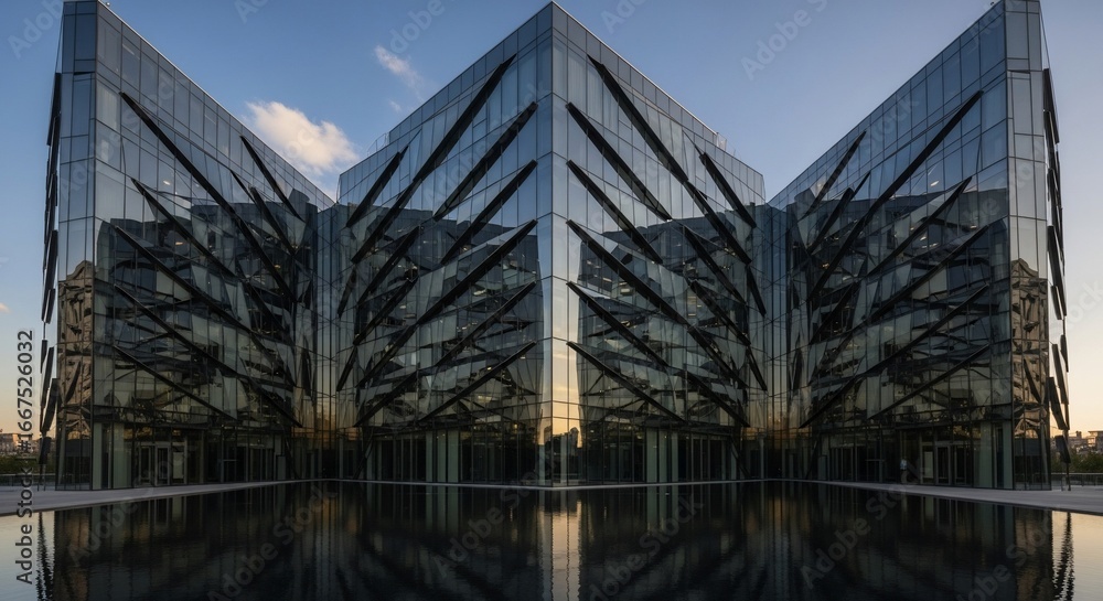 Obraz premium Modern glass building architecture reflecting in water