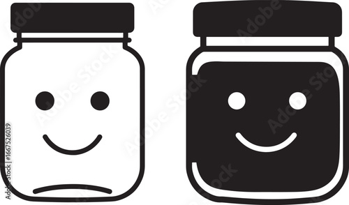 Two jars with happy faces one white one black silhouette