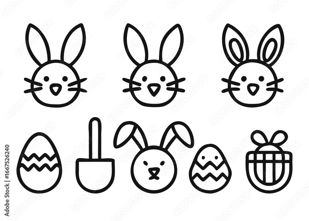 Obraz premium Charming easter bunny and egg icon collection featuring adjustable line weight for creative projects