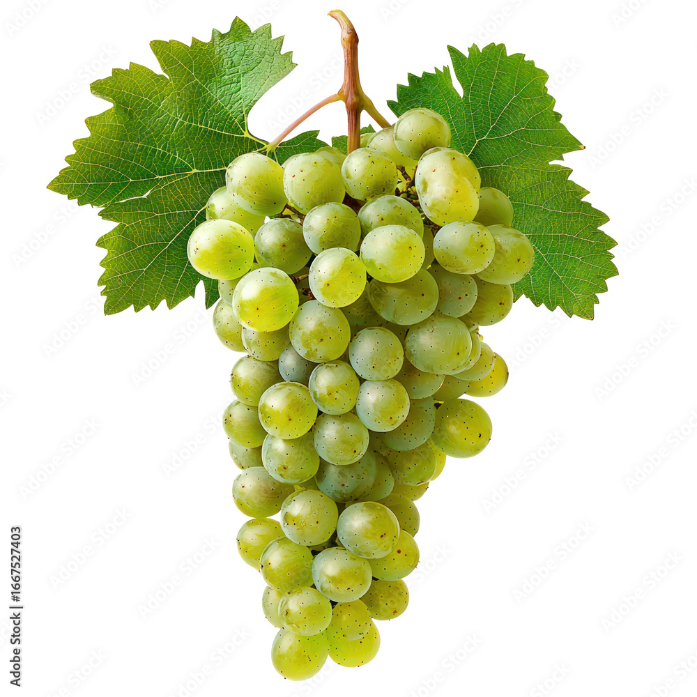 Obraz premium A bunch of grapes on a vine, their skin starting to ripen. full length isolate on transparent background