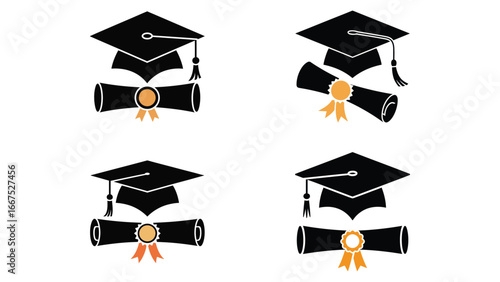 Set of graduation cap and diploma icons education success illustration 
