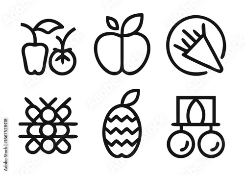 Comprehensive collection of farm produce symbols featuring adjustable outlines for diverse agricultural themes and branding applications