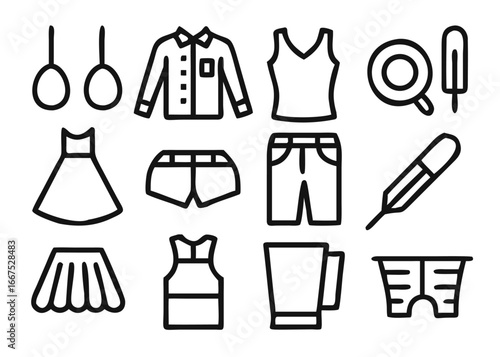 Chic fashion web icon set featuring stylish line art graphics for digital platforms and applications