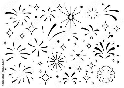 A comprehensive collection of festive fireworks icons for celebratory designs and visual projects
