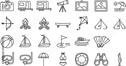 Black and white achievement and business success icons set including trophies, charts, medals, targets, teamwork, leadership, and performance metrics symbols