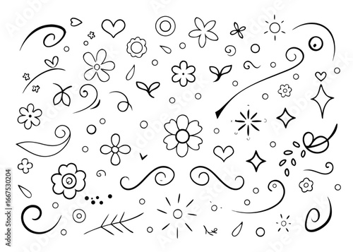 Elegant hand drawn floral border design featuring vintage ribbon accents for decorative projects and crafting