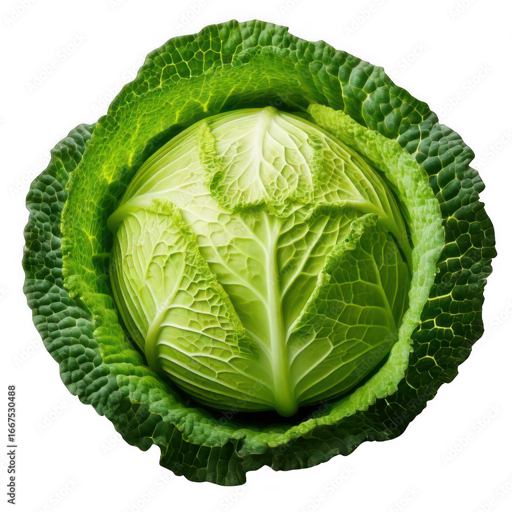 Fototapeta premium Cabbage green round, isolated on white and transparent background.