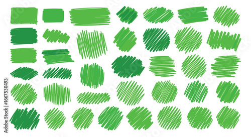 Vibrant green marker strokes and scribbles for dynamic design elements and highlighting
