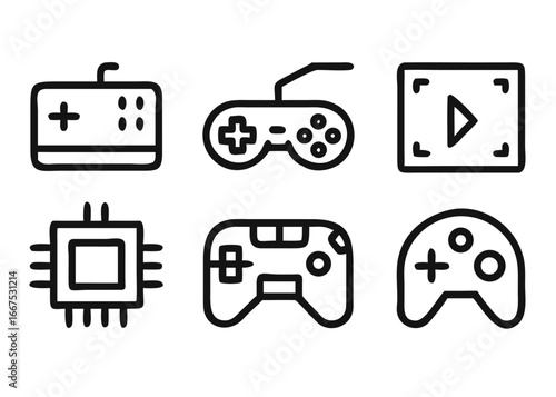 Comprehensive gaming and video game themed icon collection featuring distinctive playful graphics and digital entertainment symbols in vivid colors