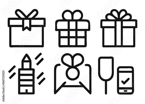A comprehensive collection of festive gift icons perfect for celebrating birthdays and parties with vibrant colors and clear designs