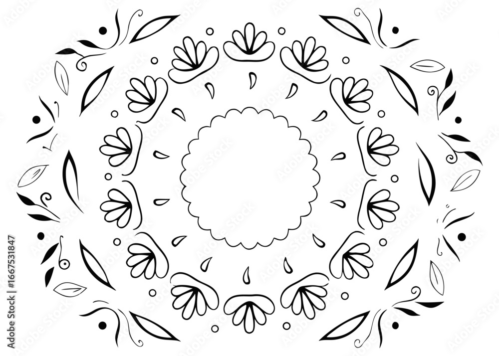 Obraz premium Elegant gold circle frame with intricate wreath design and decorative round border accents