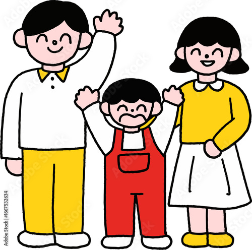 라인드로잉 엄마 아빠 아이 가족 인사 배웅 가정의달