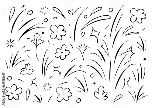 Charming hand drawn grass doodle sketch style collection featuring organic botanical elements and natural field illustrations for creative design projects