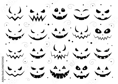 Collection of spooky halloween pumpkin jack o lantern faces for festive decorations and celebrations