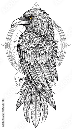 Raven with ornate design