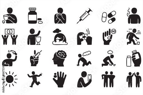 Wellness and healthcare icons for fitness, doctor care, and lifestyle improvement