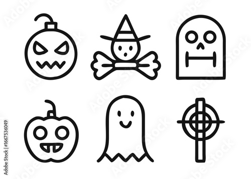 A comprehensive collection of spooky and festive halloween themed graphic elements perfect for seasonal decorations and celebratory designs
