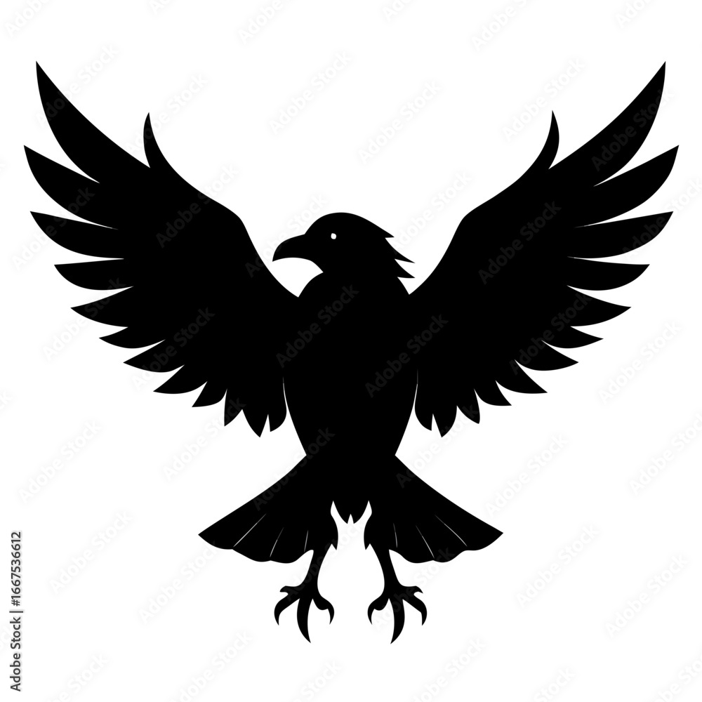 Naklejka premium Majestic black eagle silhouette with powerful wings spread wide ready for flight