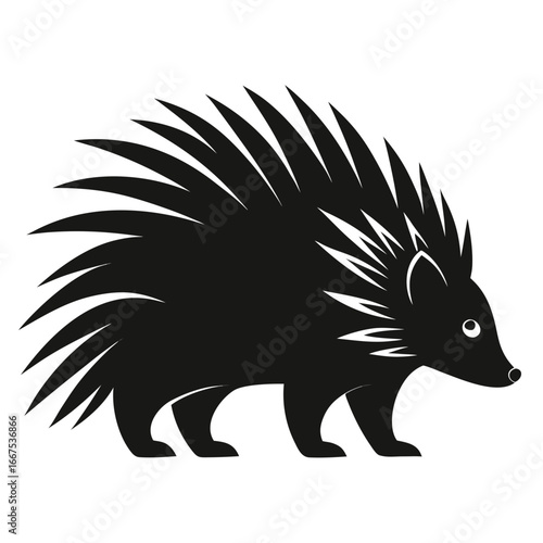 Charming black porcupine silhouette walking with sharp quills, ideal for nature and wildlife designs.