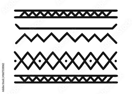 Authentic hand drawn folk art ethnic pattern border design with intricate motifs and cultural flair perfect for textile and decorative applications