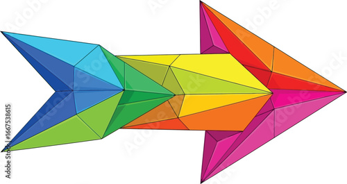 Colorful geometric arrow origami, a vibrant and modern design element for creative projects and presentations