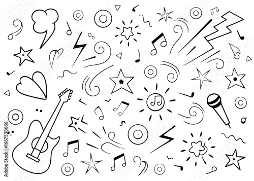 Hand drawn rock punk music star grunge tattoo doodling art with bold black yellow cyan magenta elements for a raw aesthetic