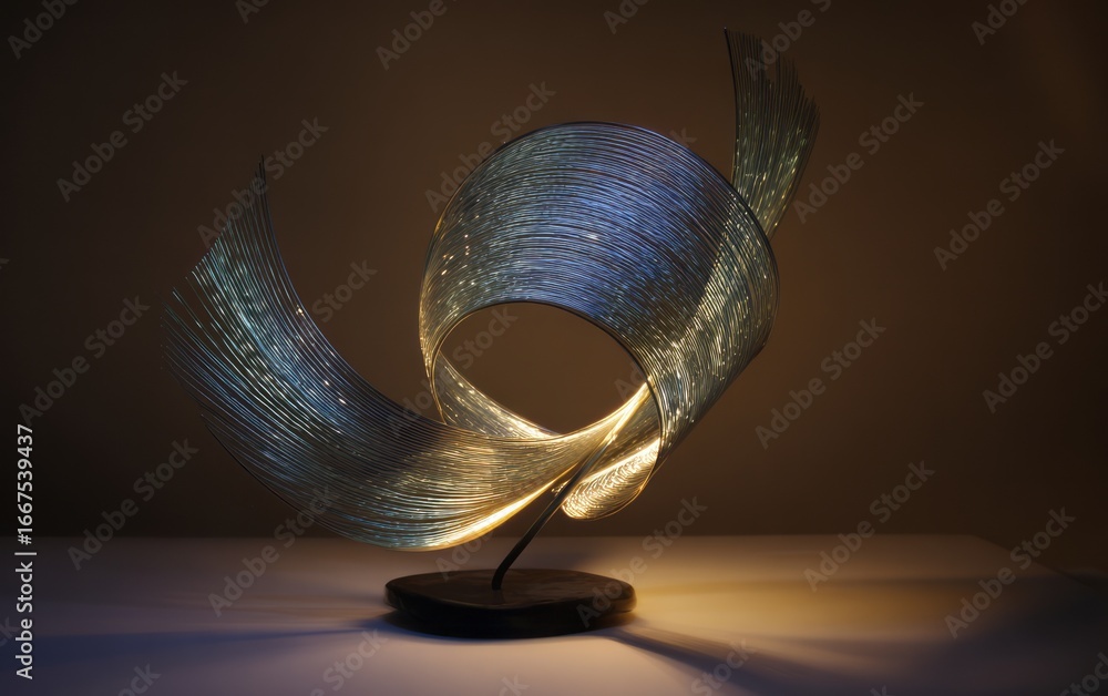 Obraz premium Abstract sculpture with flowing, luminous ribbons.