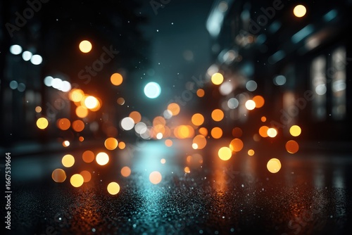 Night City Street Lights and Rain Reflections