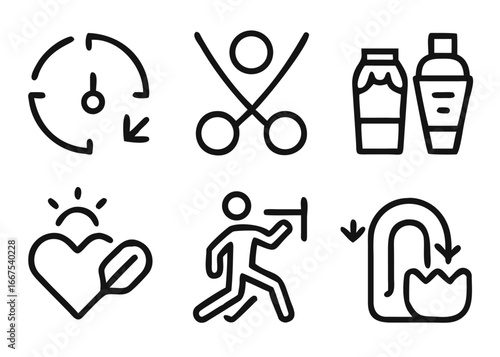 Comprehensive collection of adjustable line art icons representing various aspects of a healthy and active way of living for graphic design projects