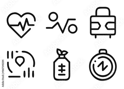 Comprehensive collection of adjustable line art icons representing various aspects of a healthy and active lifestyle for modern design projects
