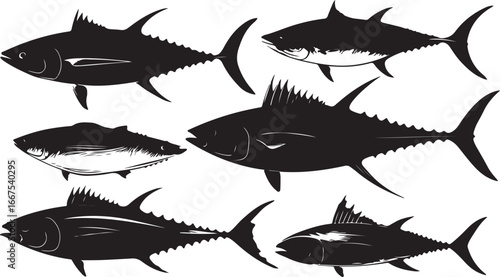 Set of fish and shark icons vector illustration