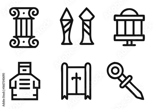 Comprehensive collection of historical timeline icons featuring adjustable stroke weight for versatile graphic design applications