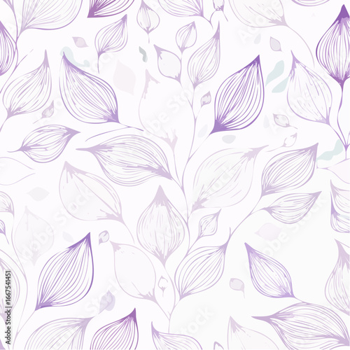 Seamless tea leaves pattern on pastel lilac background
