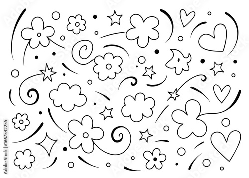 Charming children s floral design featuring crayon style chalk lines and playful clouds perfect for crafting and decorations